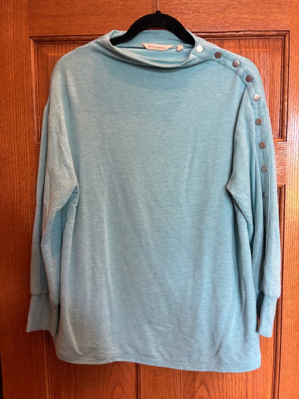 Soft Surroundings Light Aqua Button-Shoulder Pullover